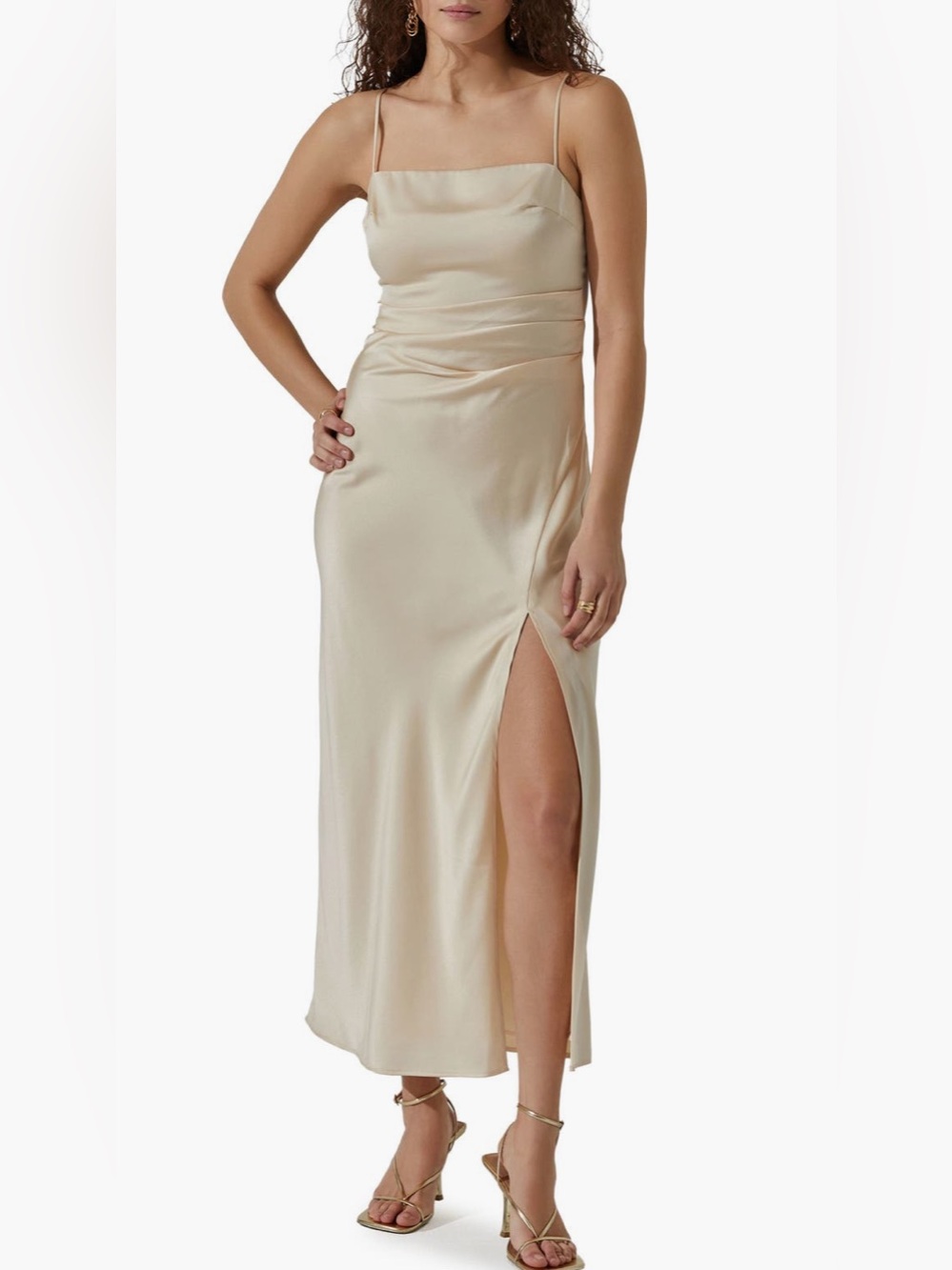 ASTR the Label Satin Slip Dress in Eggshell